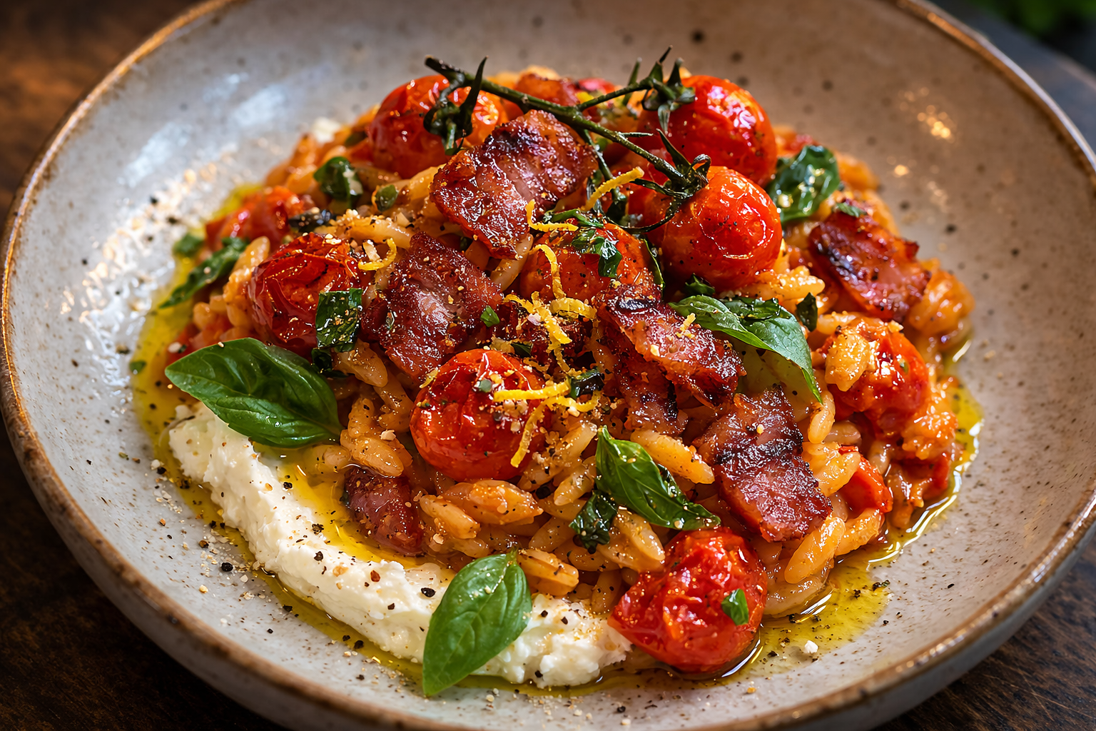 Jammy Cherry Tomato Orzo with Mangalica & Hungarian Paprika